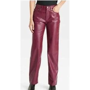 Universal Thread Womens 10R Cranberry Red Faux Leather Mid Rise 90s Baggy Pants‎